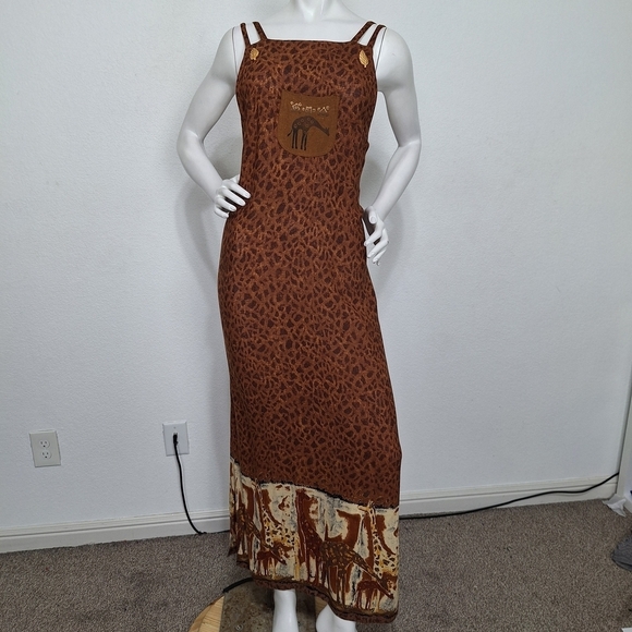 Brand tag cut out Dresses & Skirts - Brown Giraffe Animal Print Linen Boho Bohemian W/Pocket Sleeveless Maxi Dress